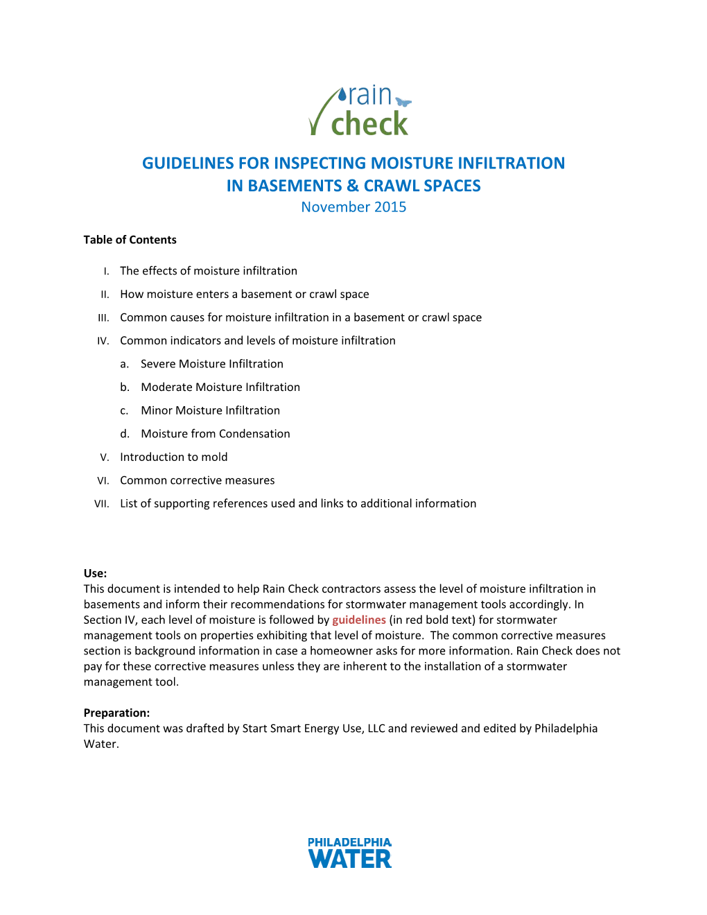 GUIDELINES for INSPECTING MOISTURE INFILTRATION in BASEMENTS & CRAWL SPACES November 2015