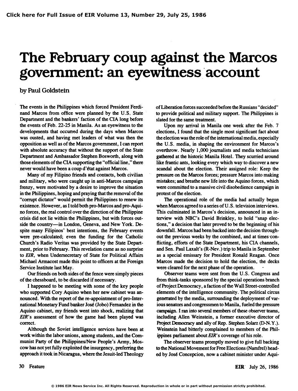 The February Coup Against the Marcos Government