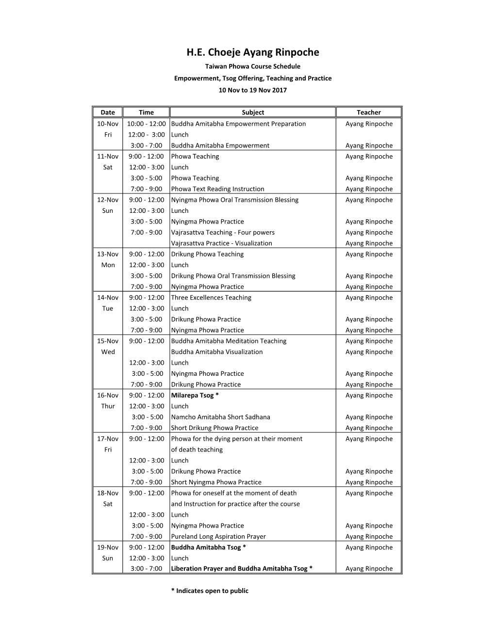 10 Days PW Schedule