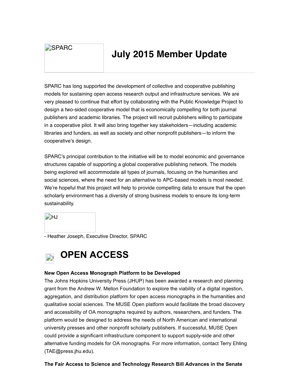 OPEN ACCESS July 2015 Member Update