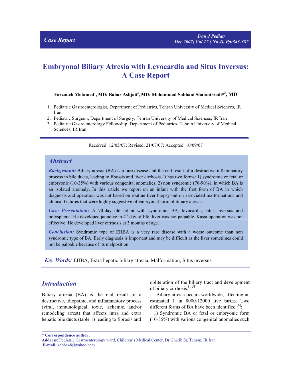 Embryonal Biliary Atresia with Levocardia and Situs Inversus: a Case Report
