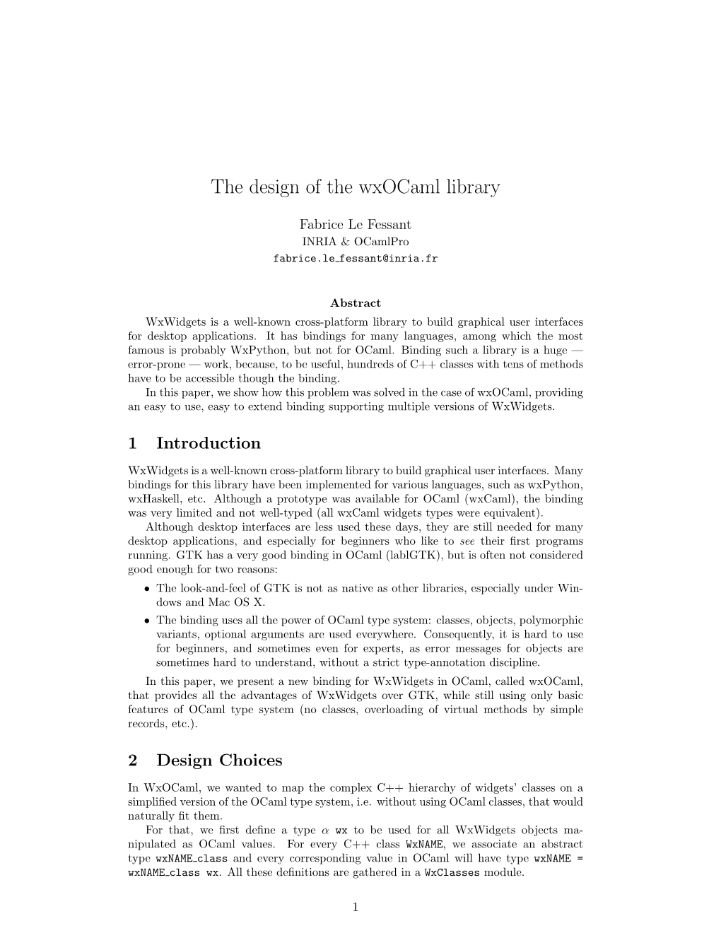 The Design of the Wxocaml Library