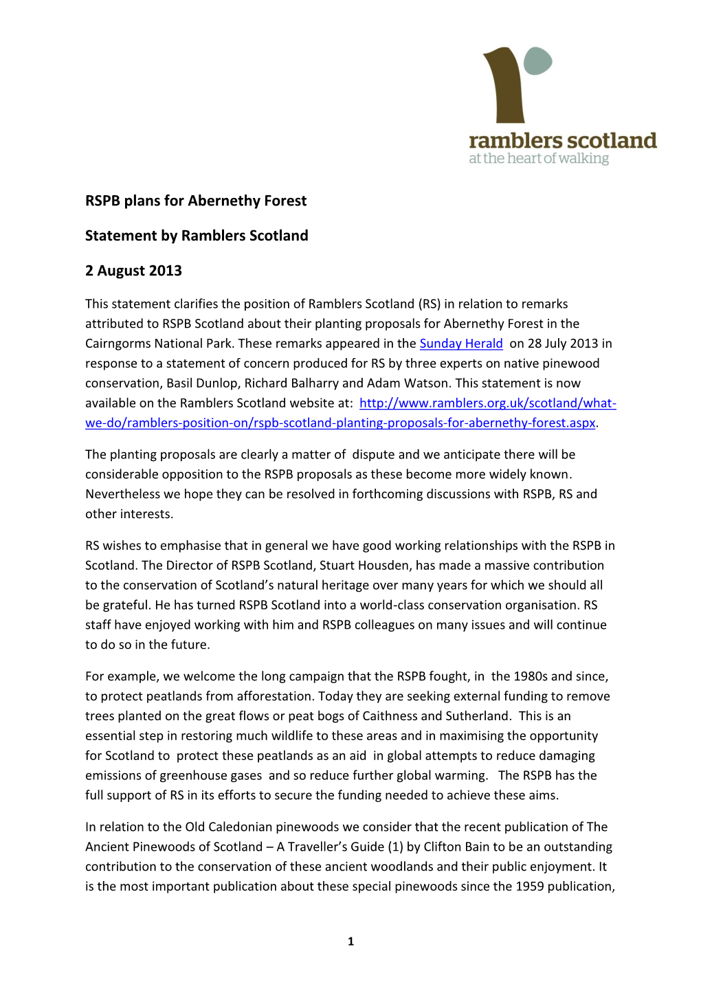 RSPB Plans for Abernethy Forest Statement by Ramblers Scotland 2