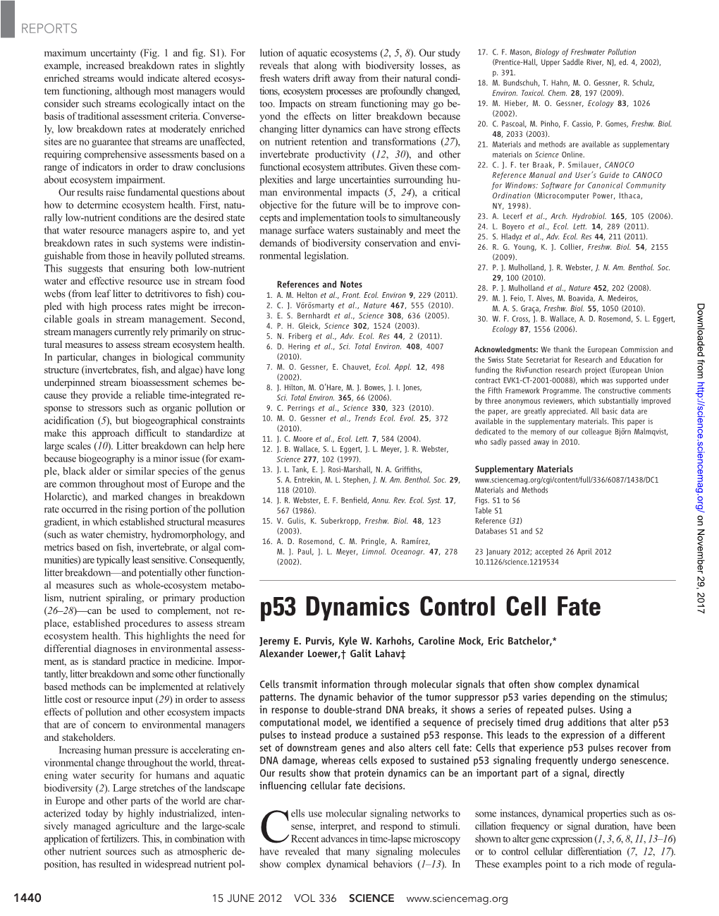 P53 Dynamics Control Cell Fate Place, Established Procedures to Assess Stream Ecosystem Health