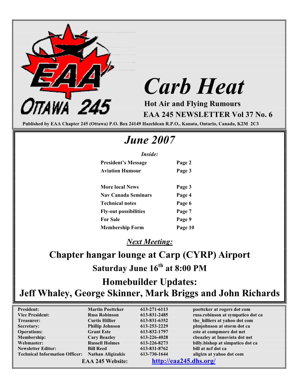 Carb Heat Hot Air and Flying Rumours EAA 245 NEWSLETTER Vol 37 No