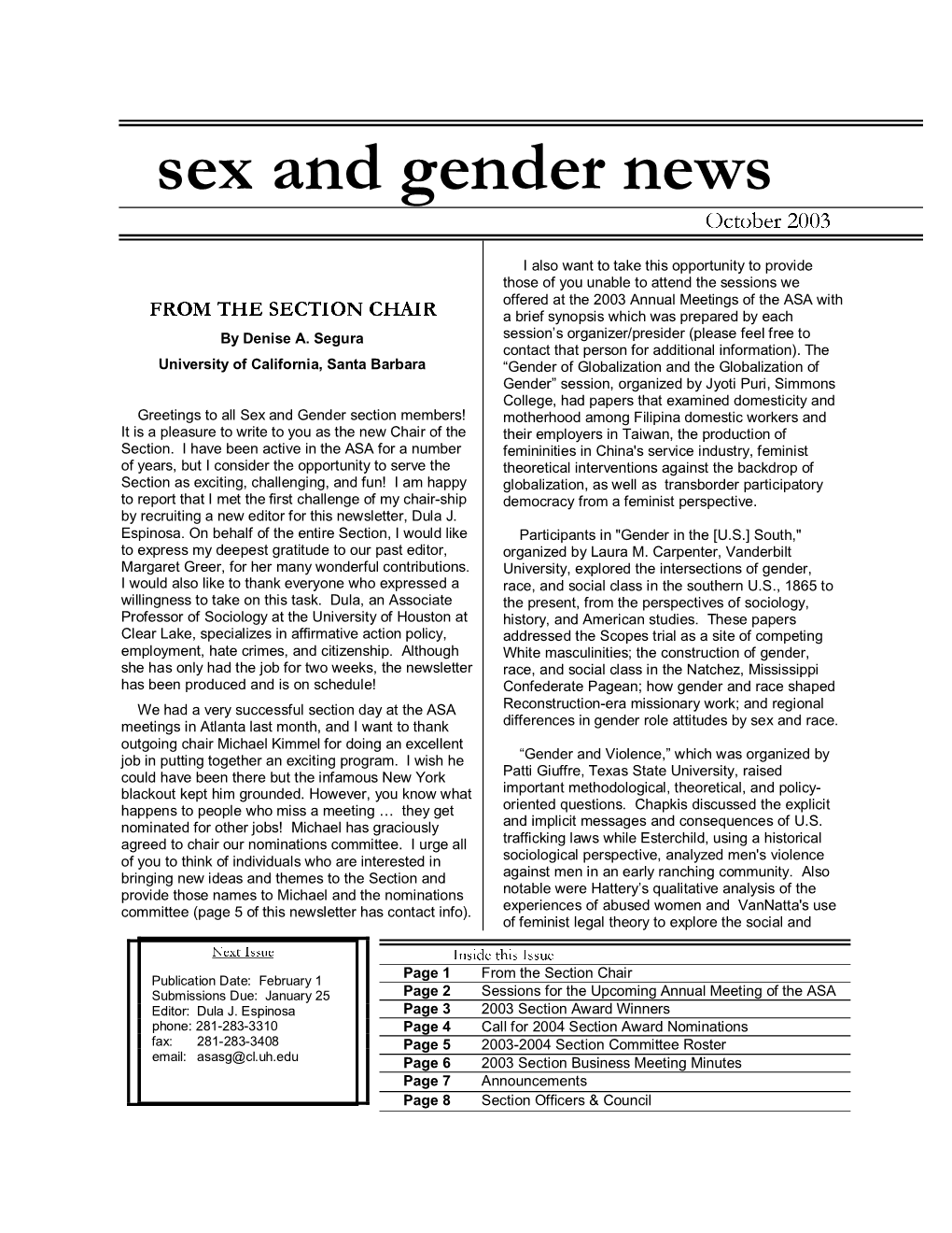 Sex and Gender News October 2003