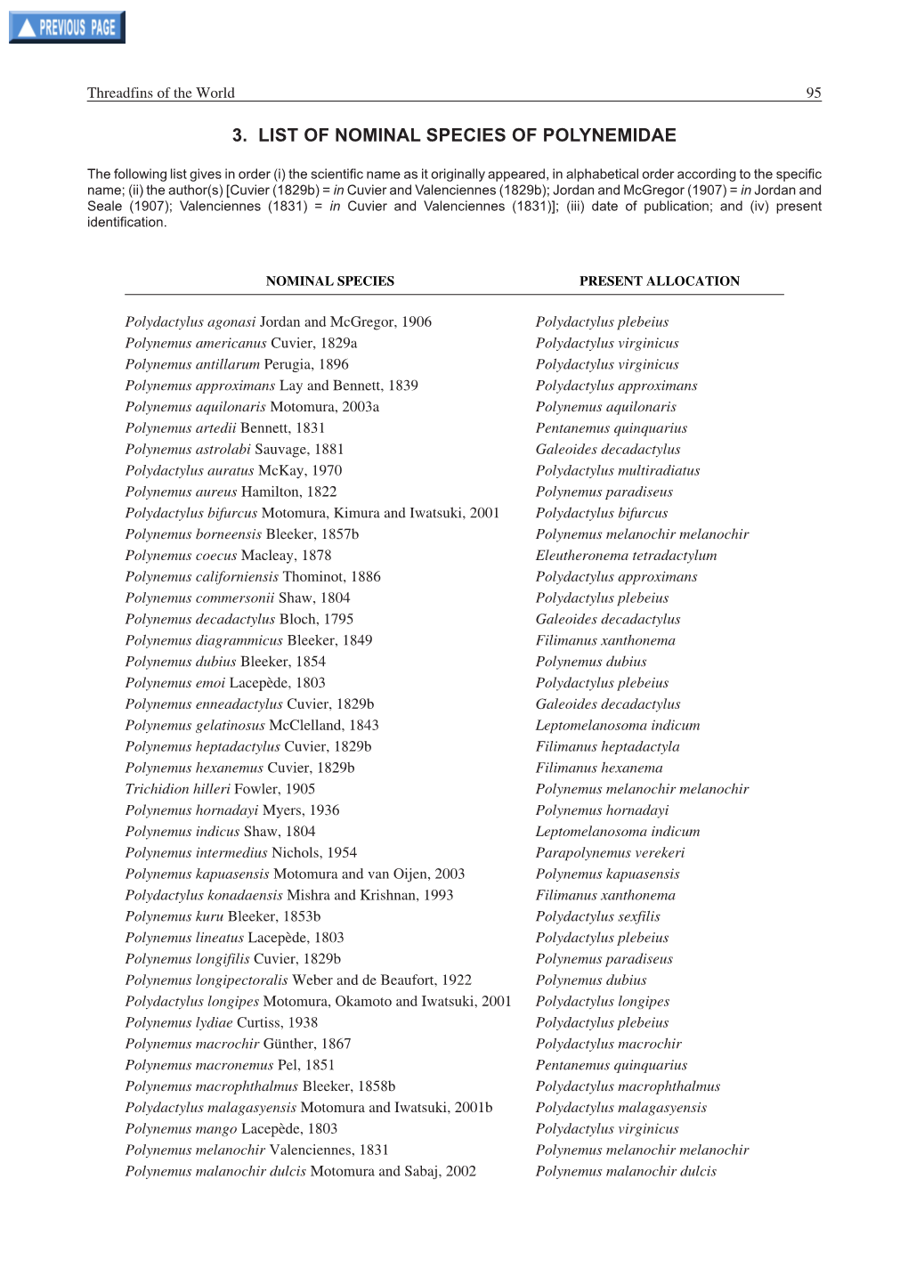 3. List of Nominal Species of Polynemidae