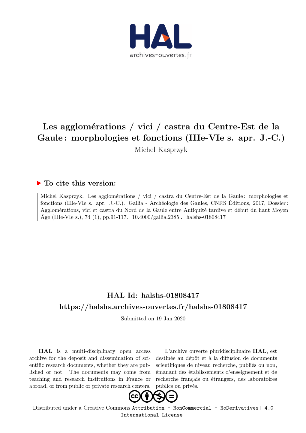 Les Agglomérations / Vici / Castra Du Centre-Est De La Gaule : Morphologies Et Fonctions (Iiie-Vie S