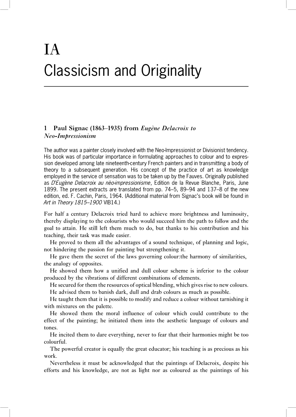 Classicism and Originality