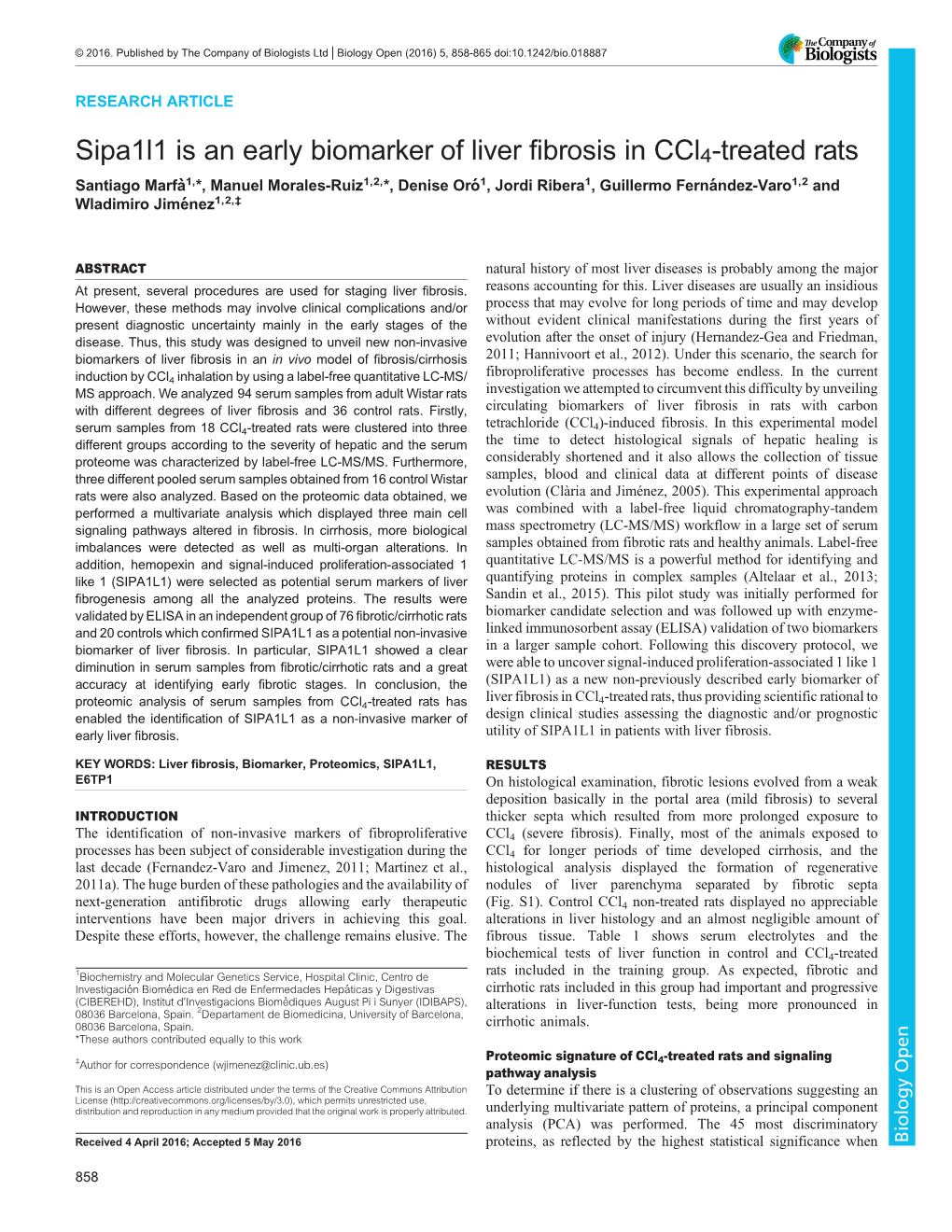 Sipa1l1 Is an Early Biomarker of Liver Fibrosis in Ccl4-Treated Rats