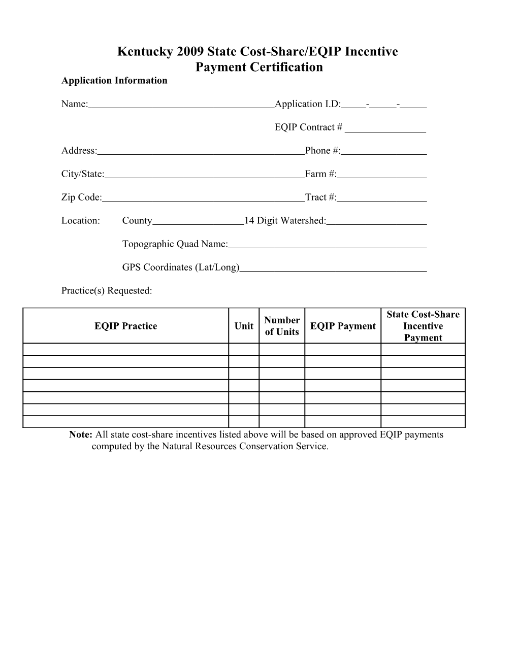 Kentucky 2008/2007 State Cost-Share/EQIP Pilot