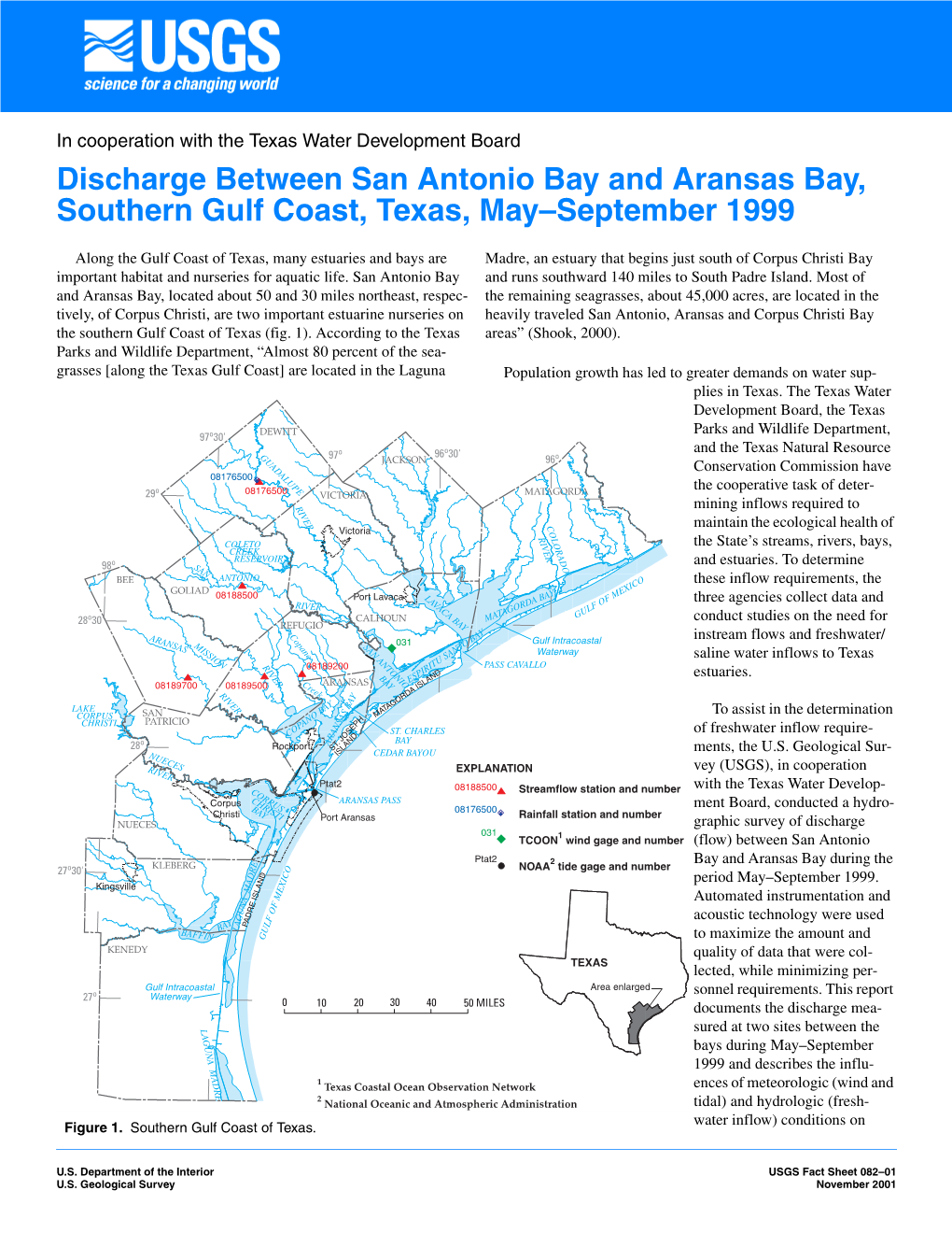 Discharge Between San Antonio Bay and Aransas Bay, Southern Gulf Coast, Texas, May–September 1999