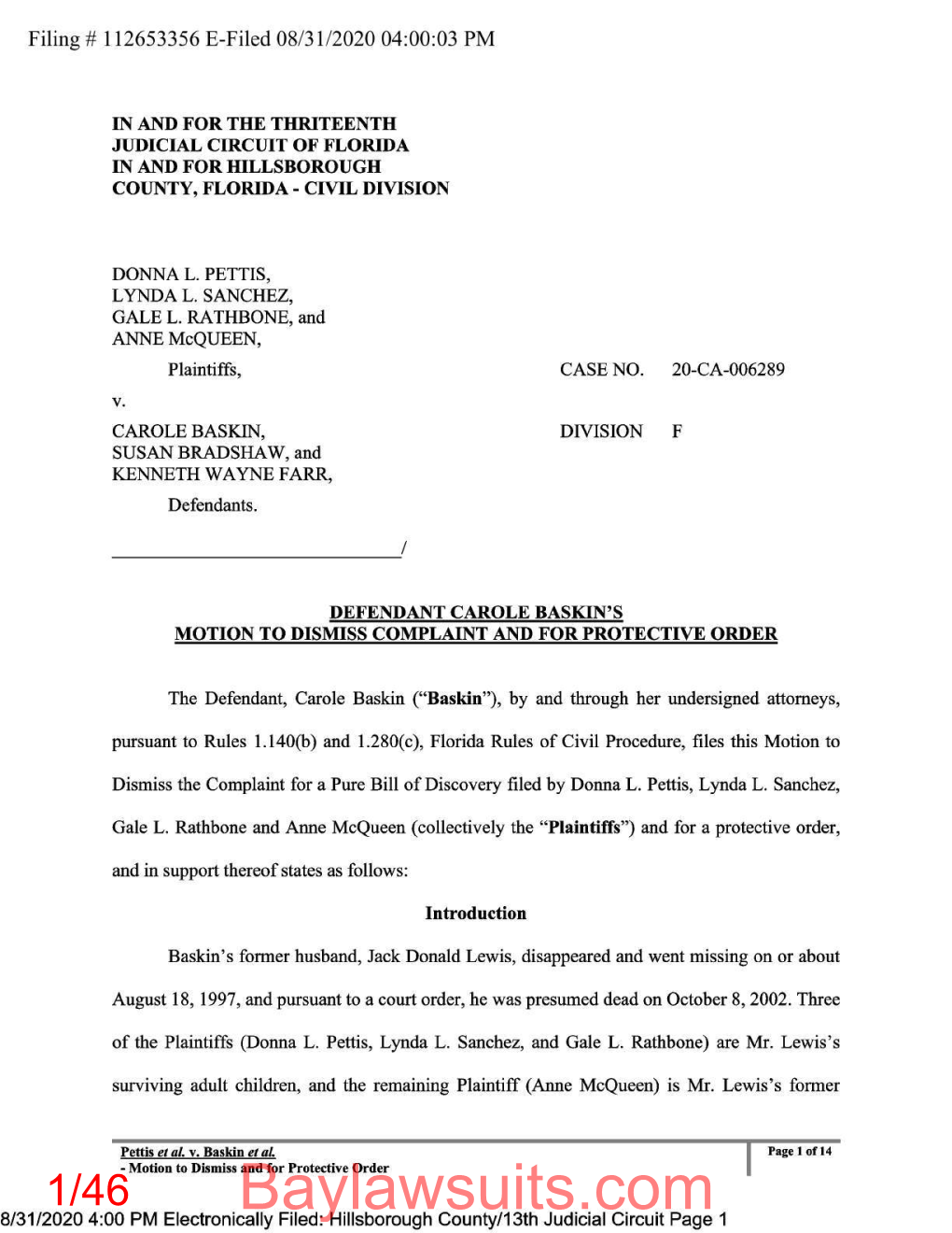 Motion to Dismiss Complaint and for Protective Order
