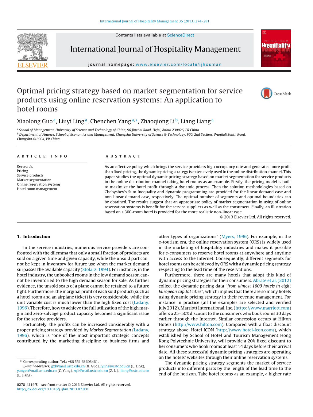 Optimal Pricing Strategy Based on Market Segmentation for Service