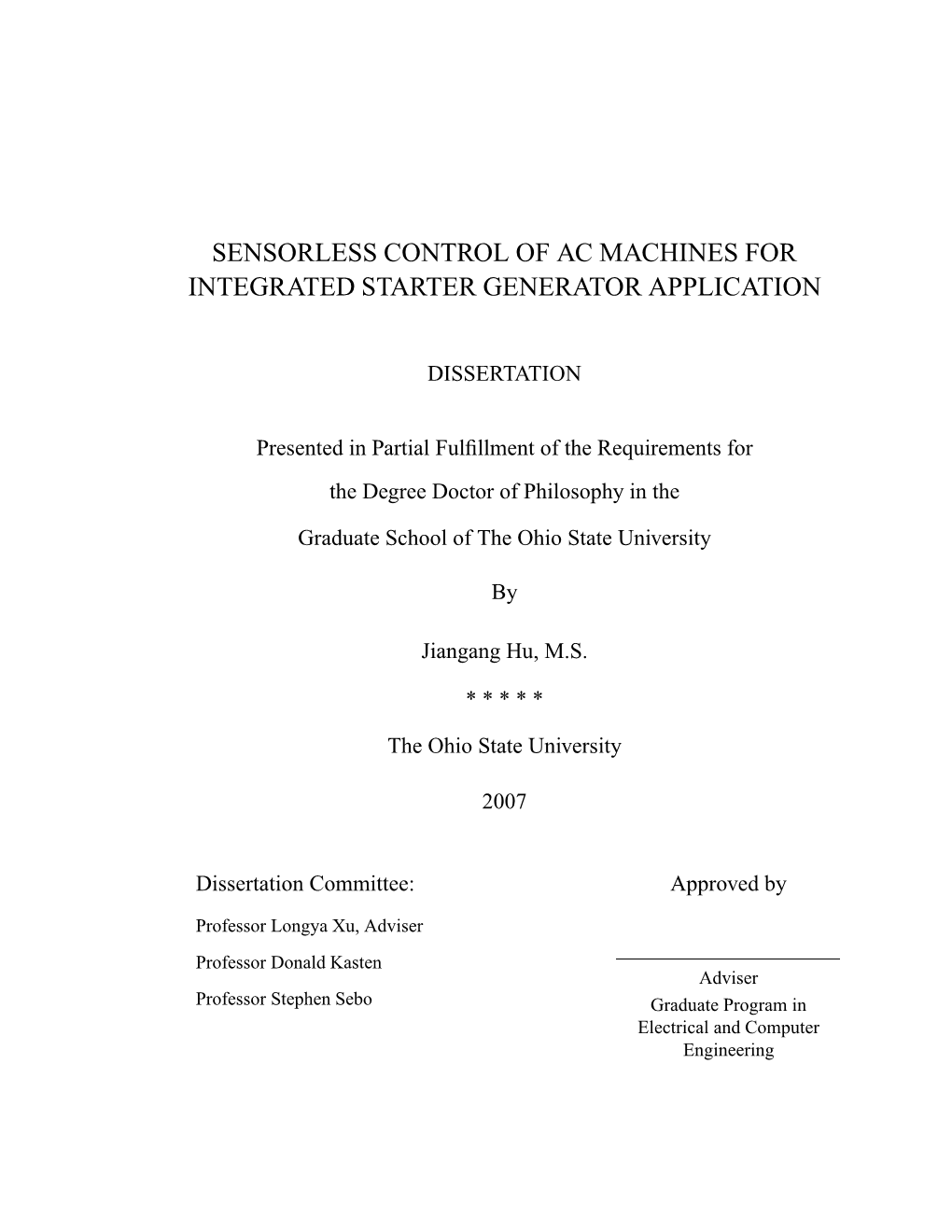 Sensorless Control of Ac Machines for Integrated Starter Generator Application