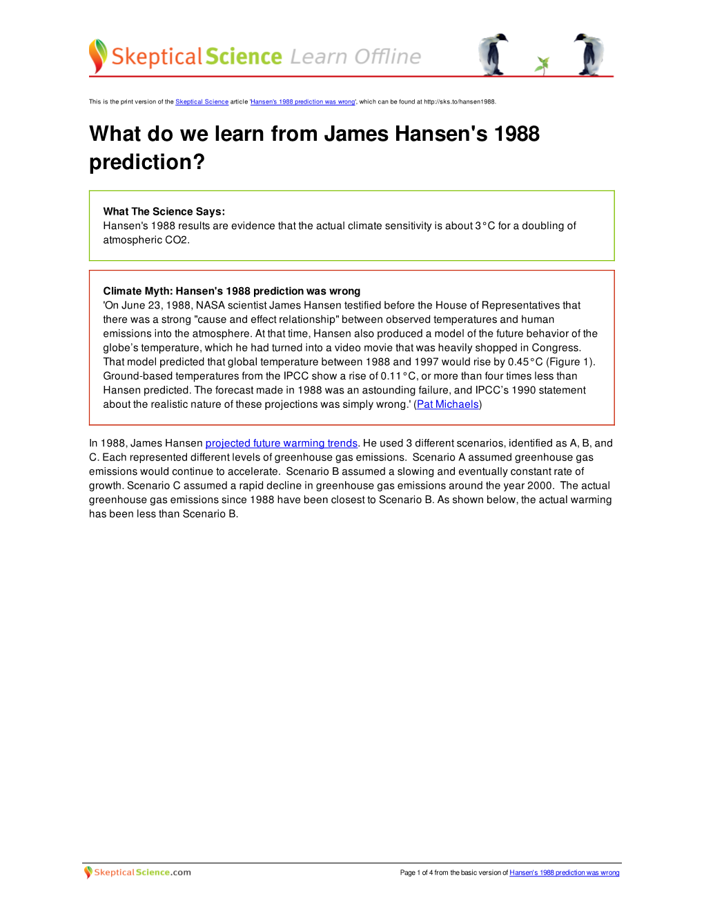 What Do We Learn from James Hansen's 1988 Prediction?