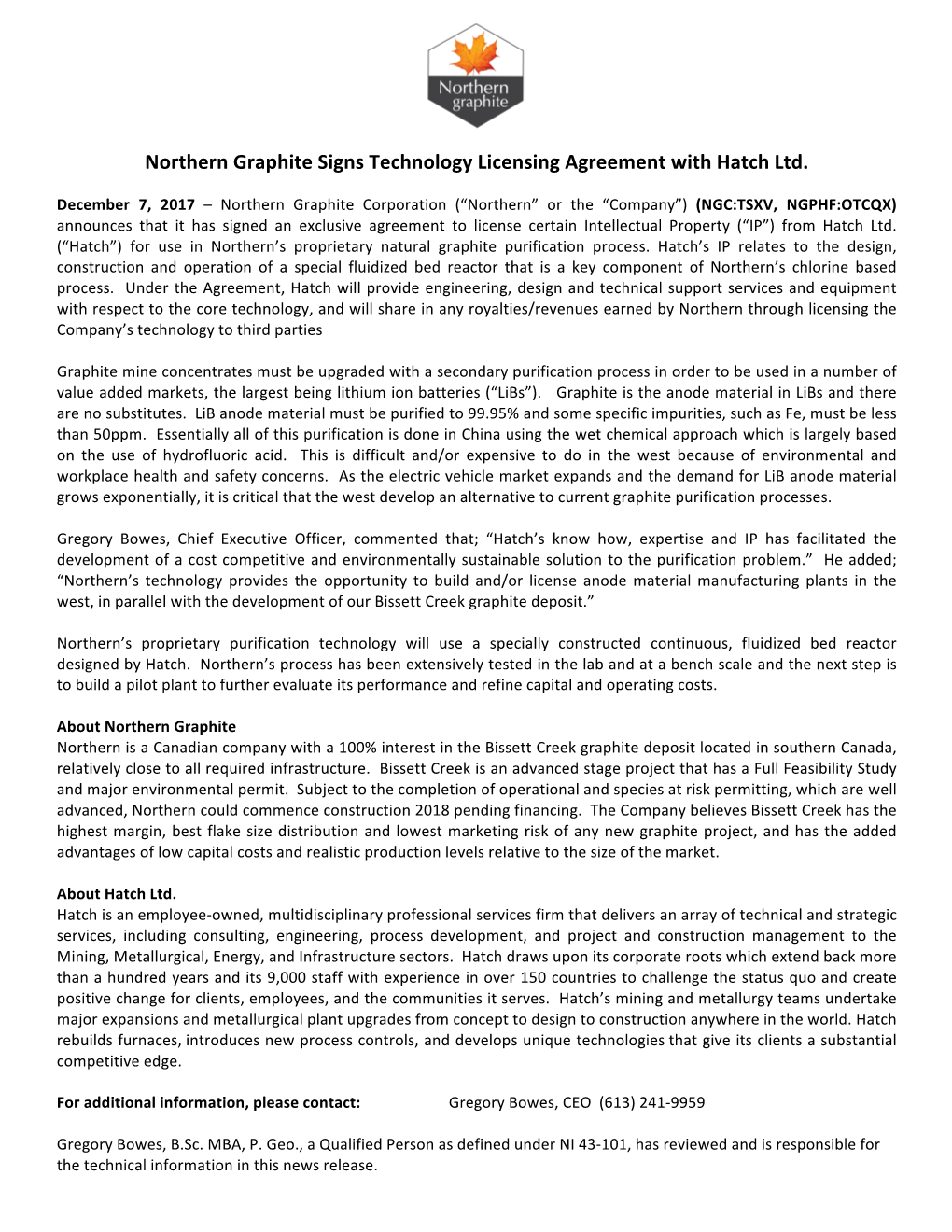 Northern Signs Exclusive Licensing Agreement with Hatch Ltd