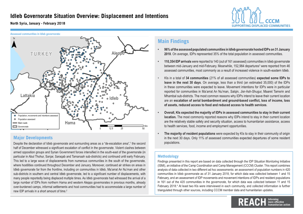 Idleb Governorate Situation Overview: Displacement and Intentions North Syria, January - February 2018