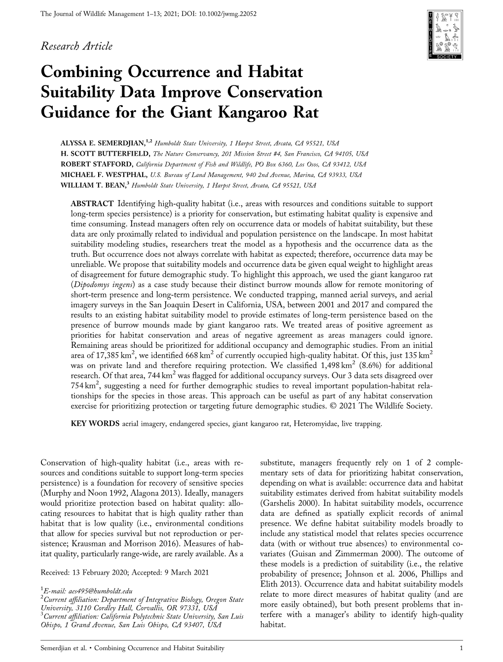 Combining Occurrence and Habitat Suitability Data Improve Conservation Guidance for the Giant Kangaroo Rat