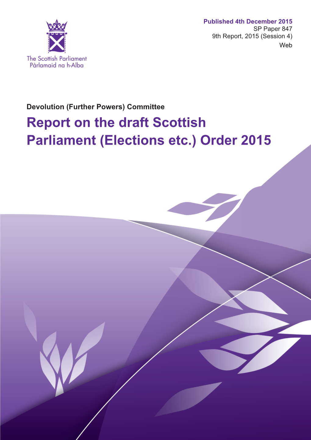 Report on the Draft Scottish Parliament (Elections Etc.) Order 2015