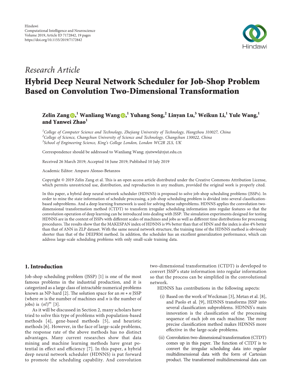 Hybrid Deep Neural Network Scheduler for Job-Shop Problem Based on Convolution Two-Dimensional Transformation