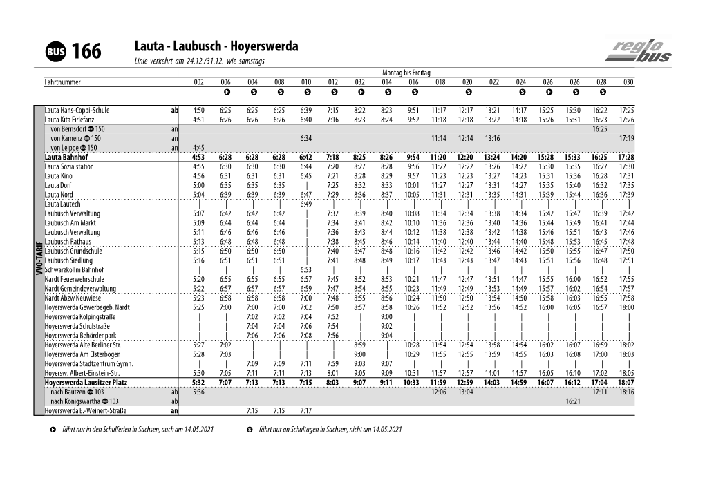 Lauta - Laubusch - Hoyerswerda V 166 Linie Verkehrt Am 24.12./31.12