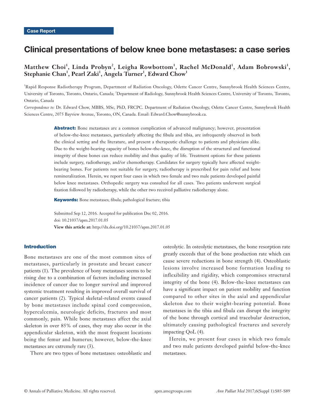 Clinical Presentations of Below Knee Bone Metastases: a Case Series