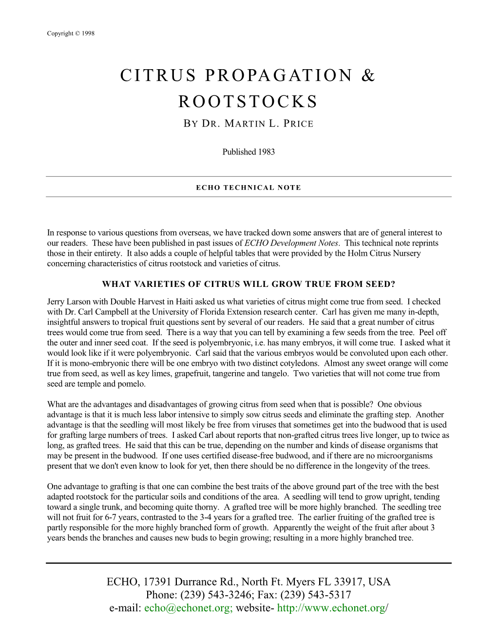 Citrus Propogation & Rootstocks