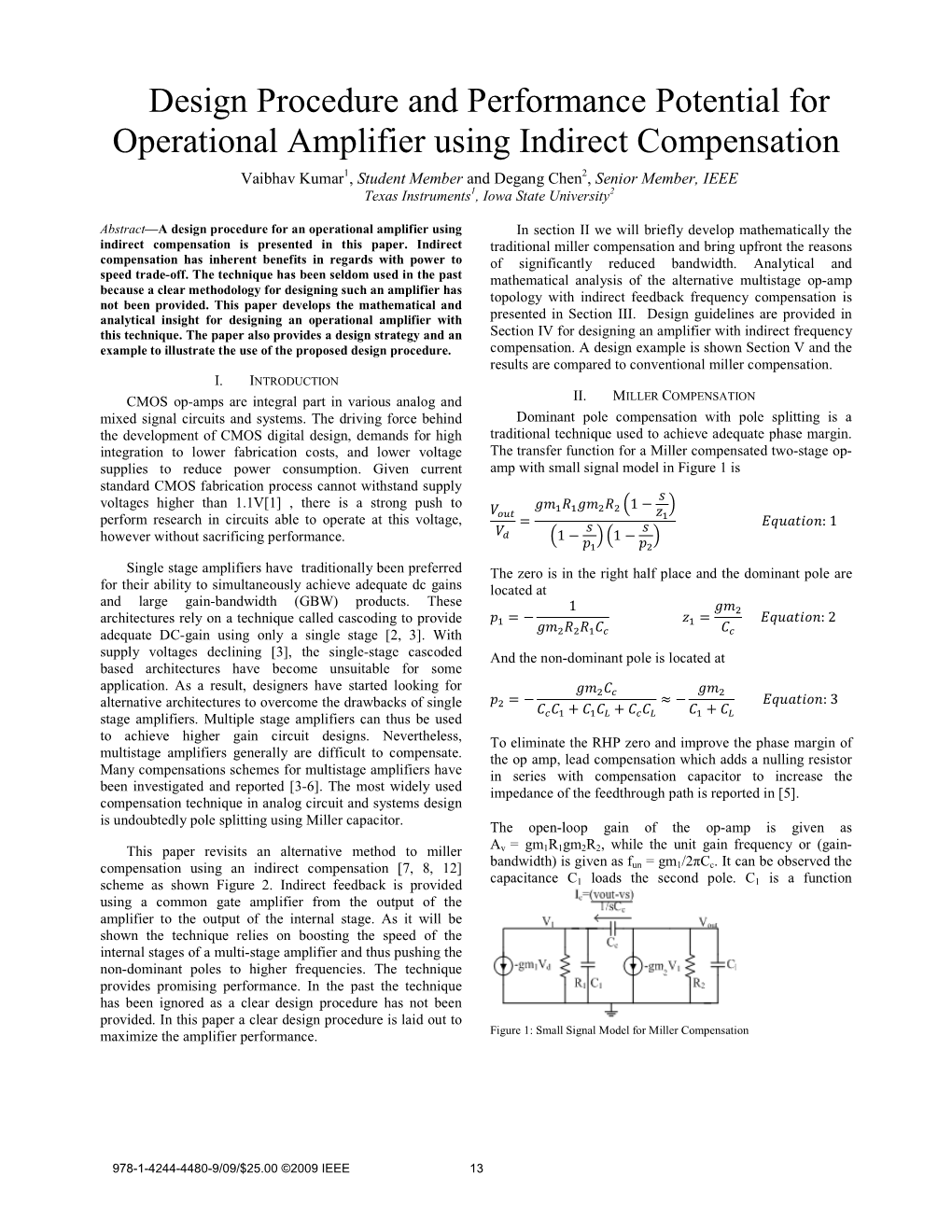 Design Procedure and Performance Potential for Operational Amplifier