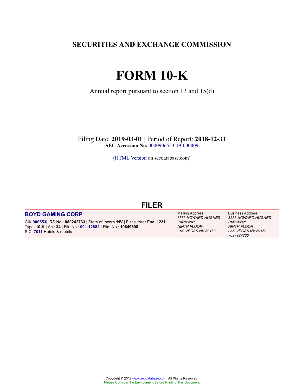 BOYD GAMING CORPORATION (Exact Name of Registrant As Specified in Its Charter) ______