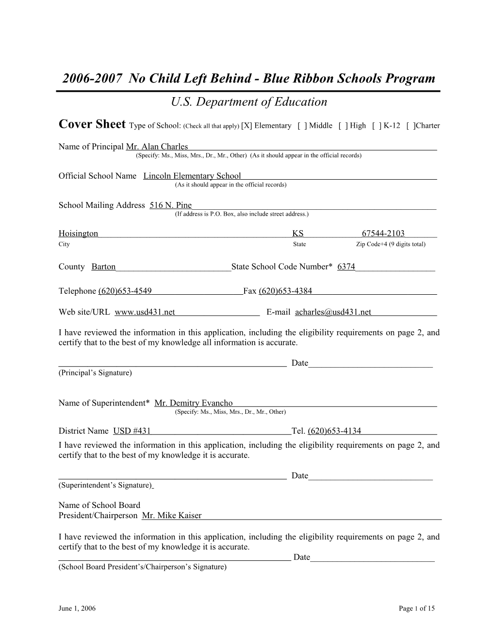 Application: 2006-2007, No Child Left Behind - Blue Ribbon Schools Program (MS Word) s12