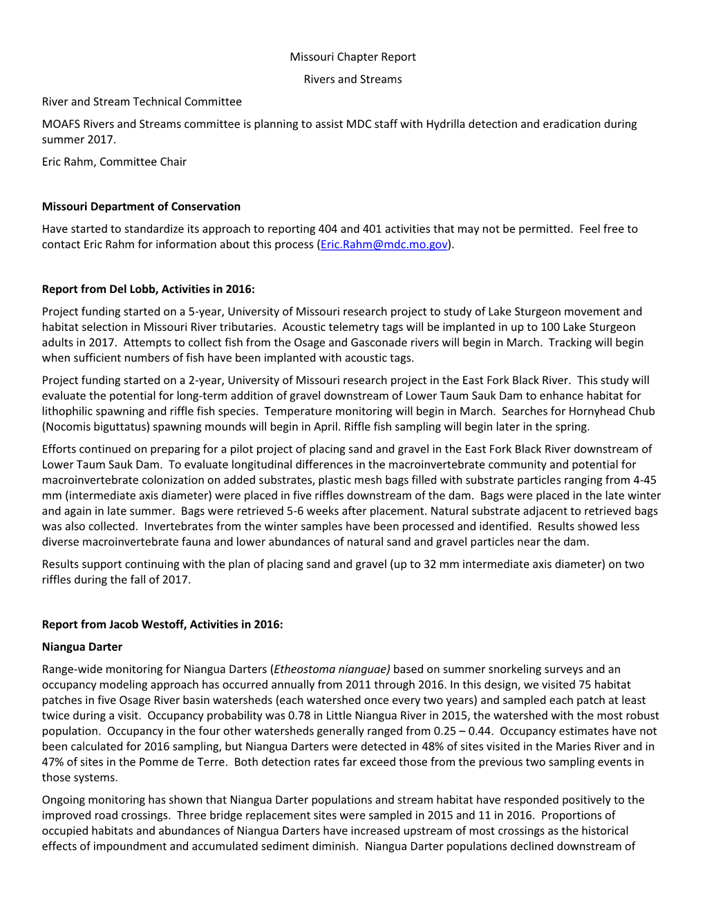 Missouri Chapter Report Rivers and Streams River and Stream