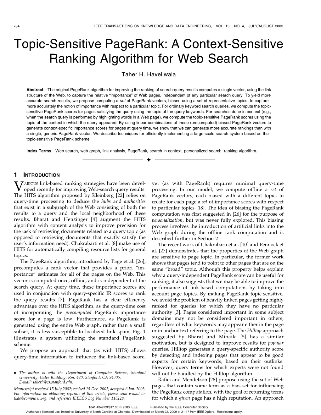 A Context-Sensitive Ranking Algorithm for Web Search