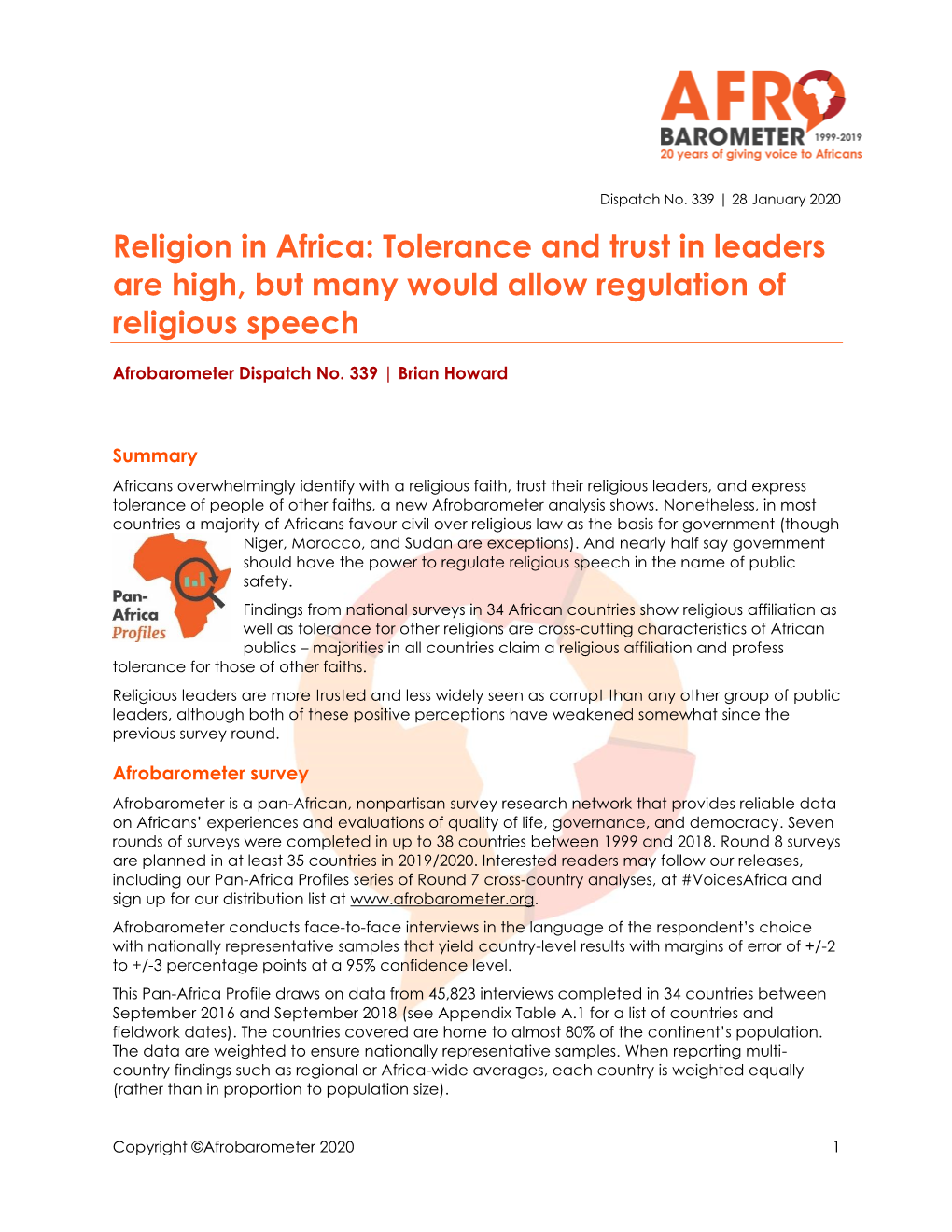 Religion in Africa: Tolerance and Trust in Leaders Are High, but Many Would Allow Regulation of Religious Speech