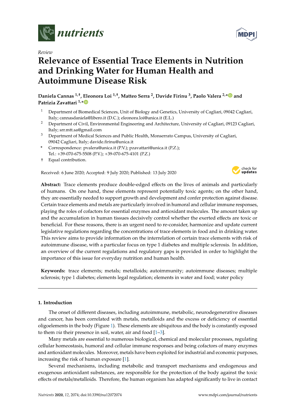 Relevance of Essential Trace Elements in Nutrition and Drinking Water for Human Health and Autoimmune Disease Risk