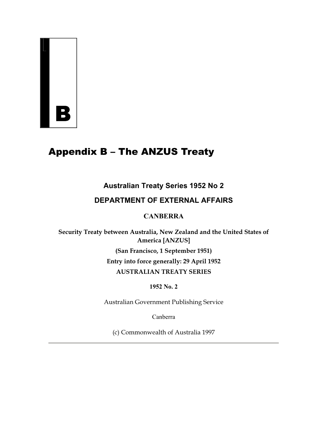 Appendix B: the ANZUS Treaty