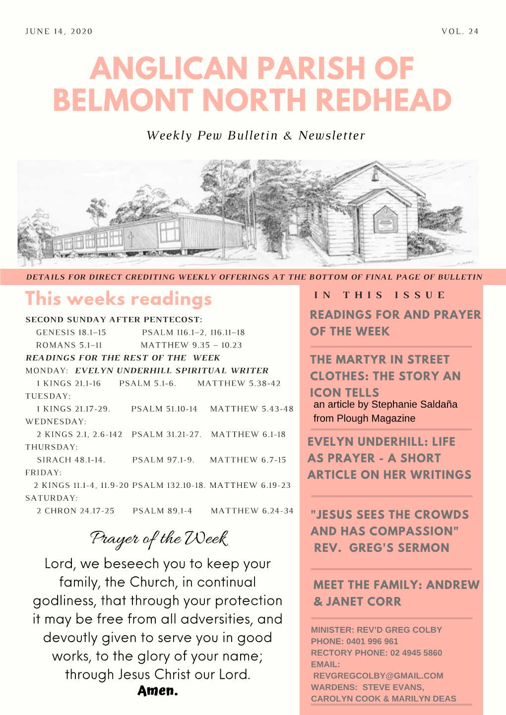 ANGLICAN PARISH of BELMONT NORTH REDHEAD Weekly Pew Bulletin & Newsletter