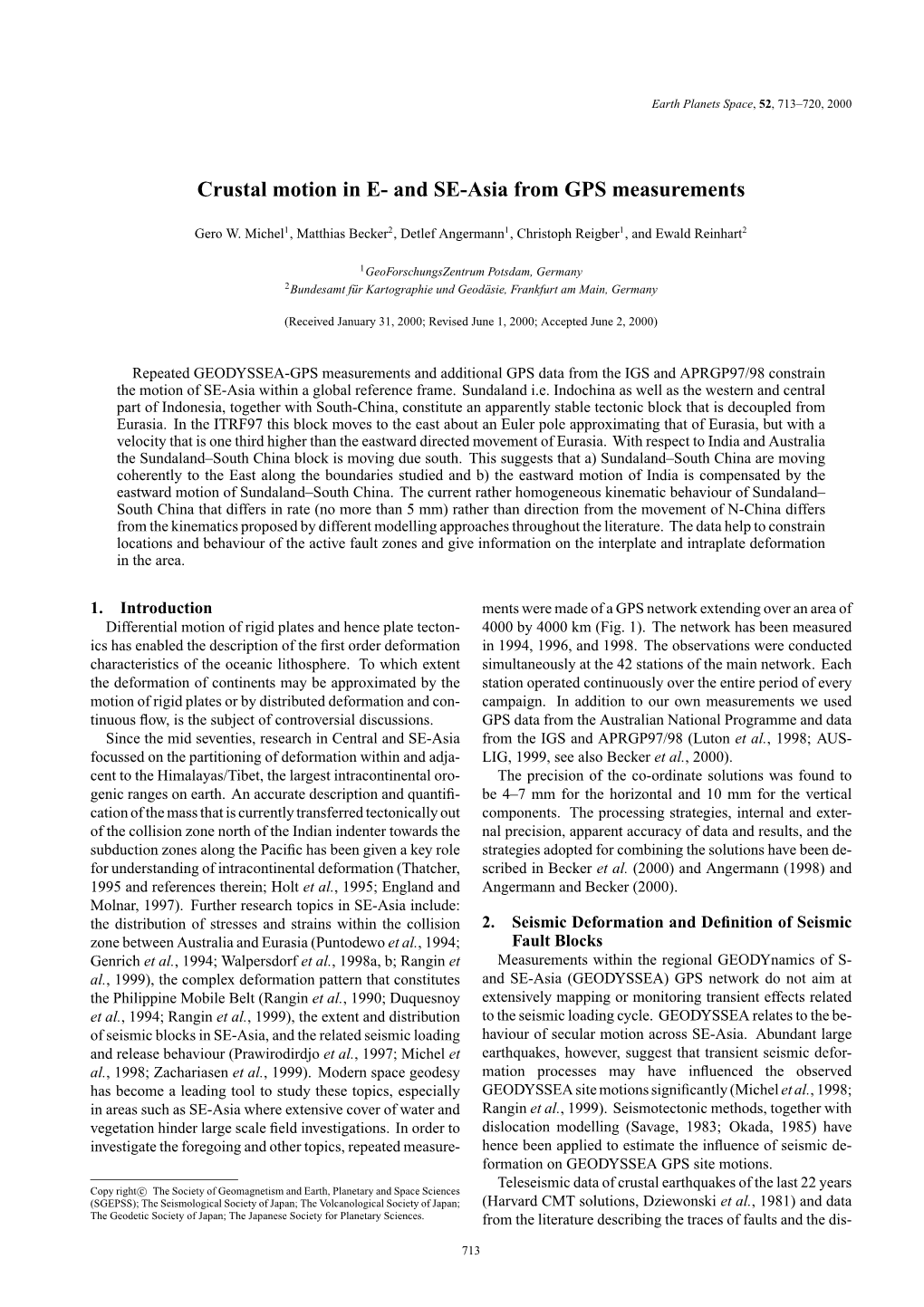 Crustal Motion in E- and SE-Asia from GPS Measurements