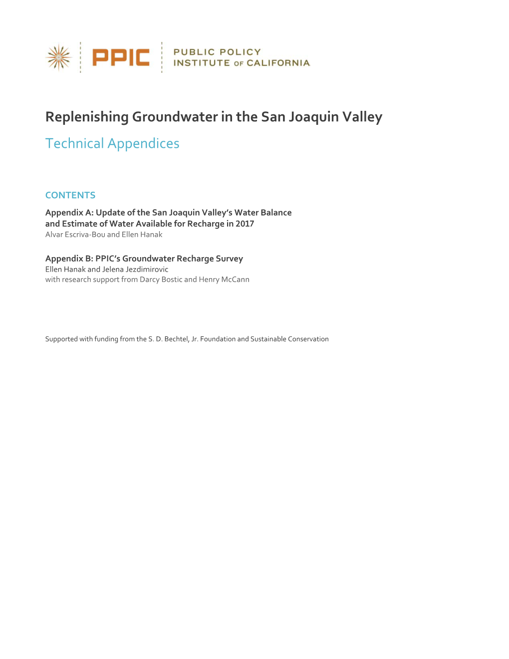 Replenishing Groundwater in the San Joaquin Valley, Technical Appendix