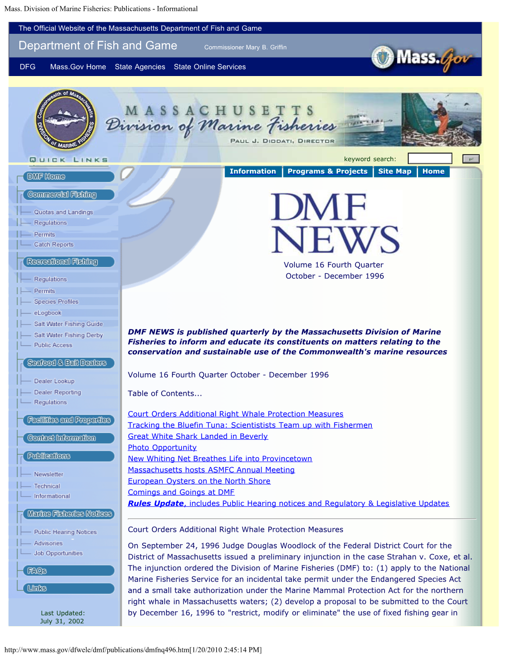 Mass. Division of Marine Fisheries: Publications - Informational