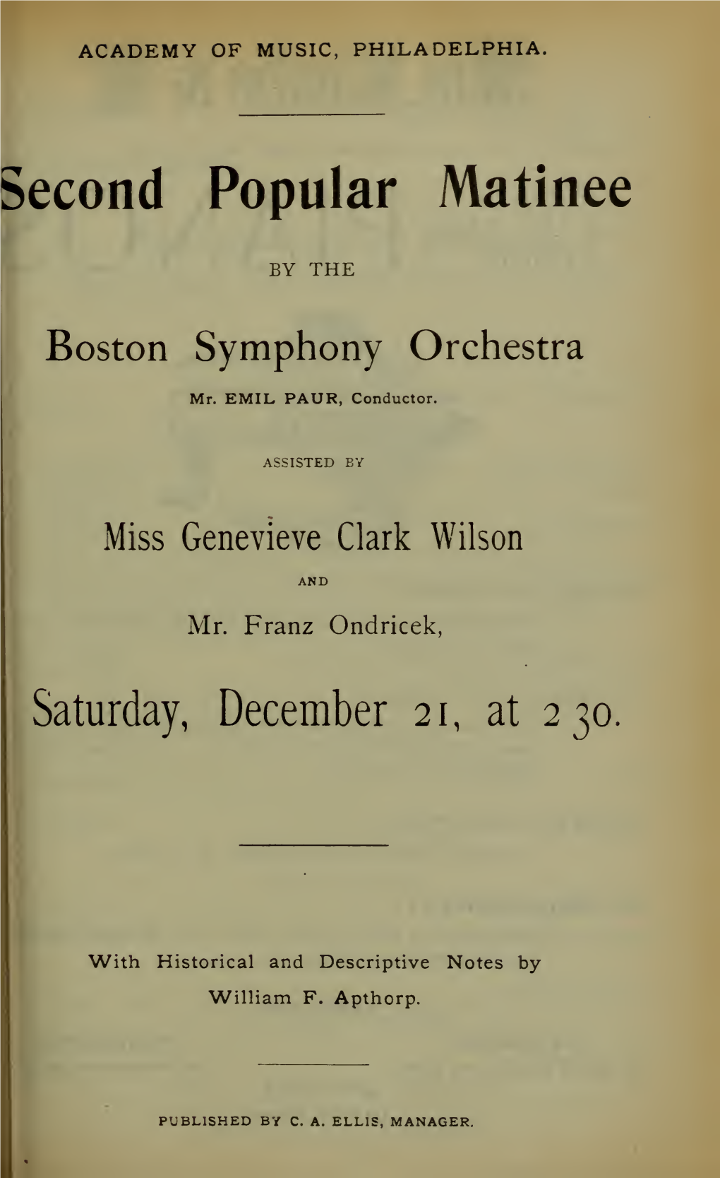 Boston Symphony Orchestra Concert Programs, Season 15, 1895