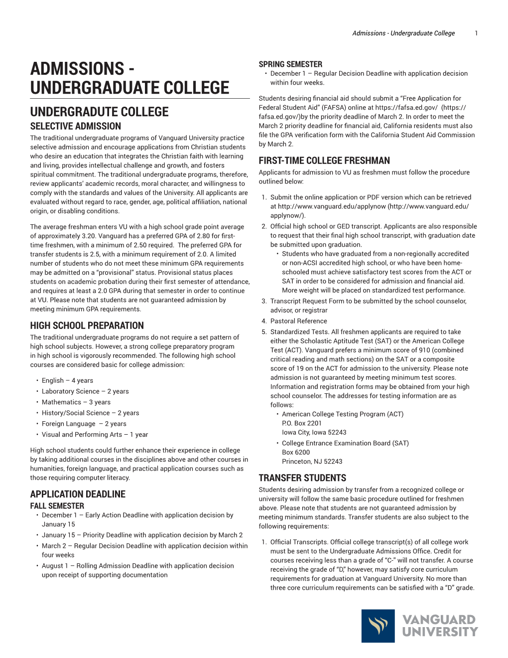 Admissions - Undergraduate College 1