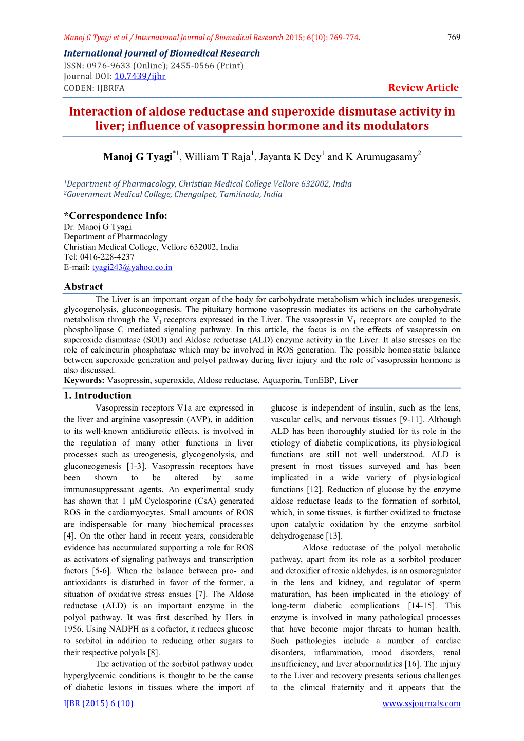 Interaction of Aldose Reductase and Superoxide Dismutase Activity in Liver; Influence of Vasopressin Hormone and Its Modulators