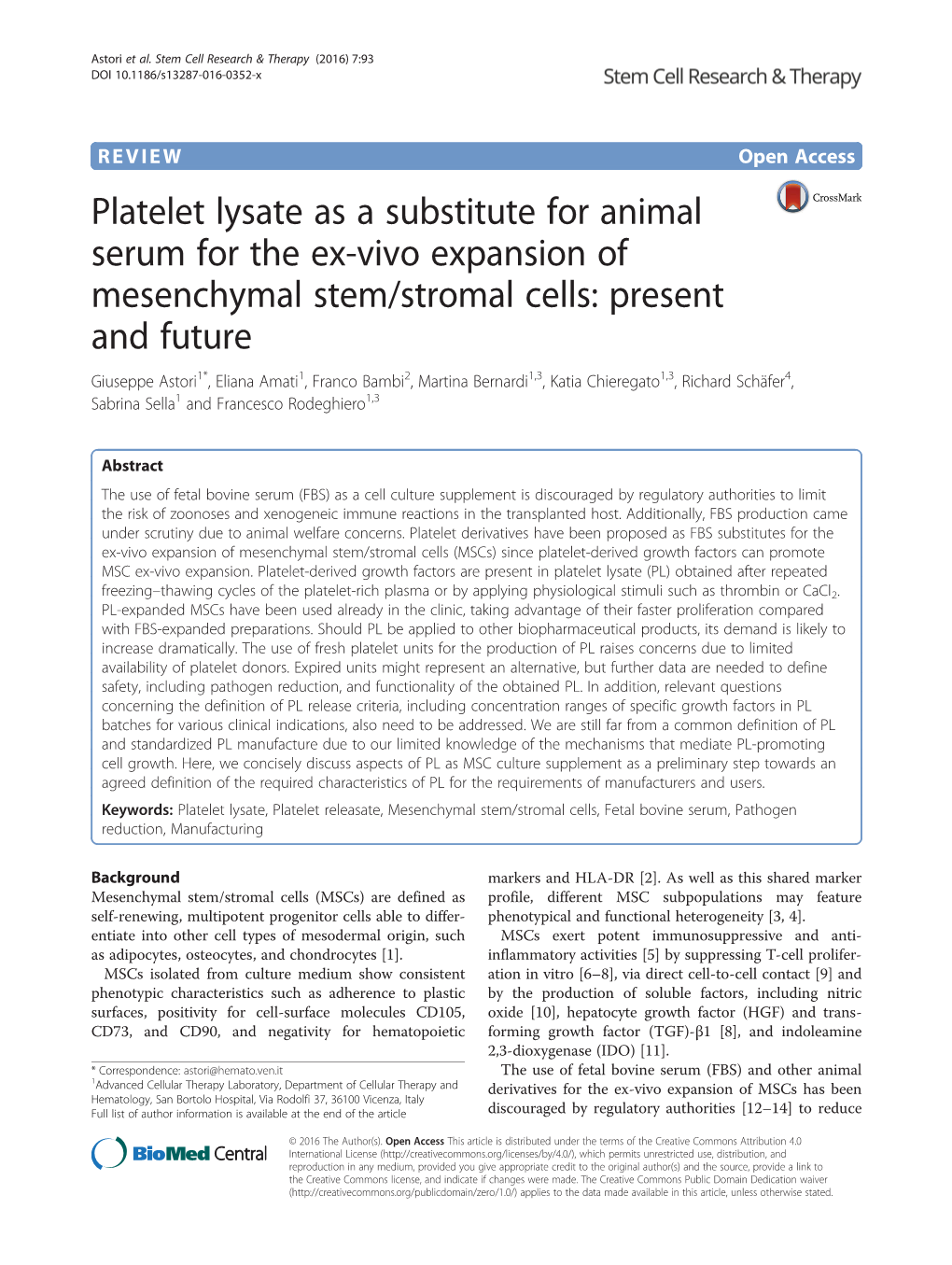 Platelet Lysate As a Substitute for Animal Serum for the Ex-Vivo