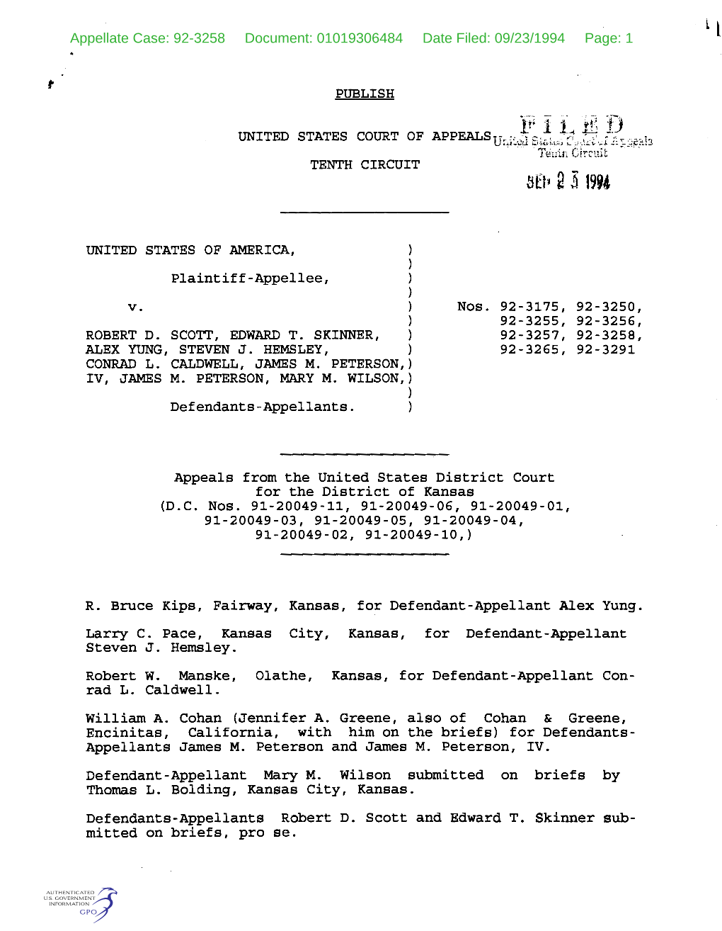 92-3258 Document: 01019306484 Date Filed: 09/23/1994 Page: 1