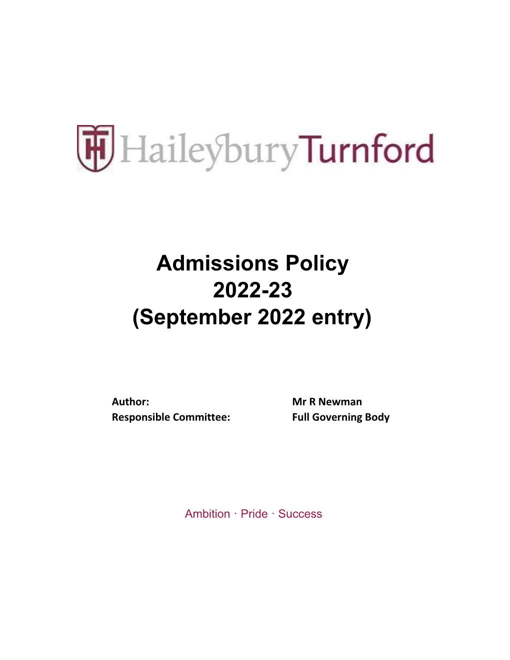 Admissions Policy 2022-23
