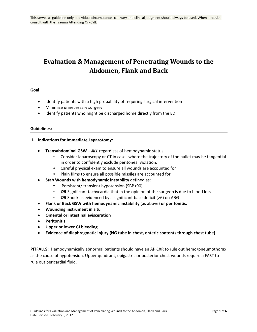 Evaluation & Management of Penetrating Wounds to the Abdomen, Flank and Back
