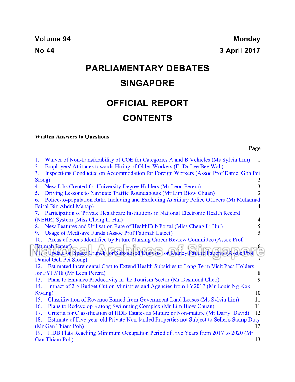 Parliamentary Debates Singapore Official Report