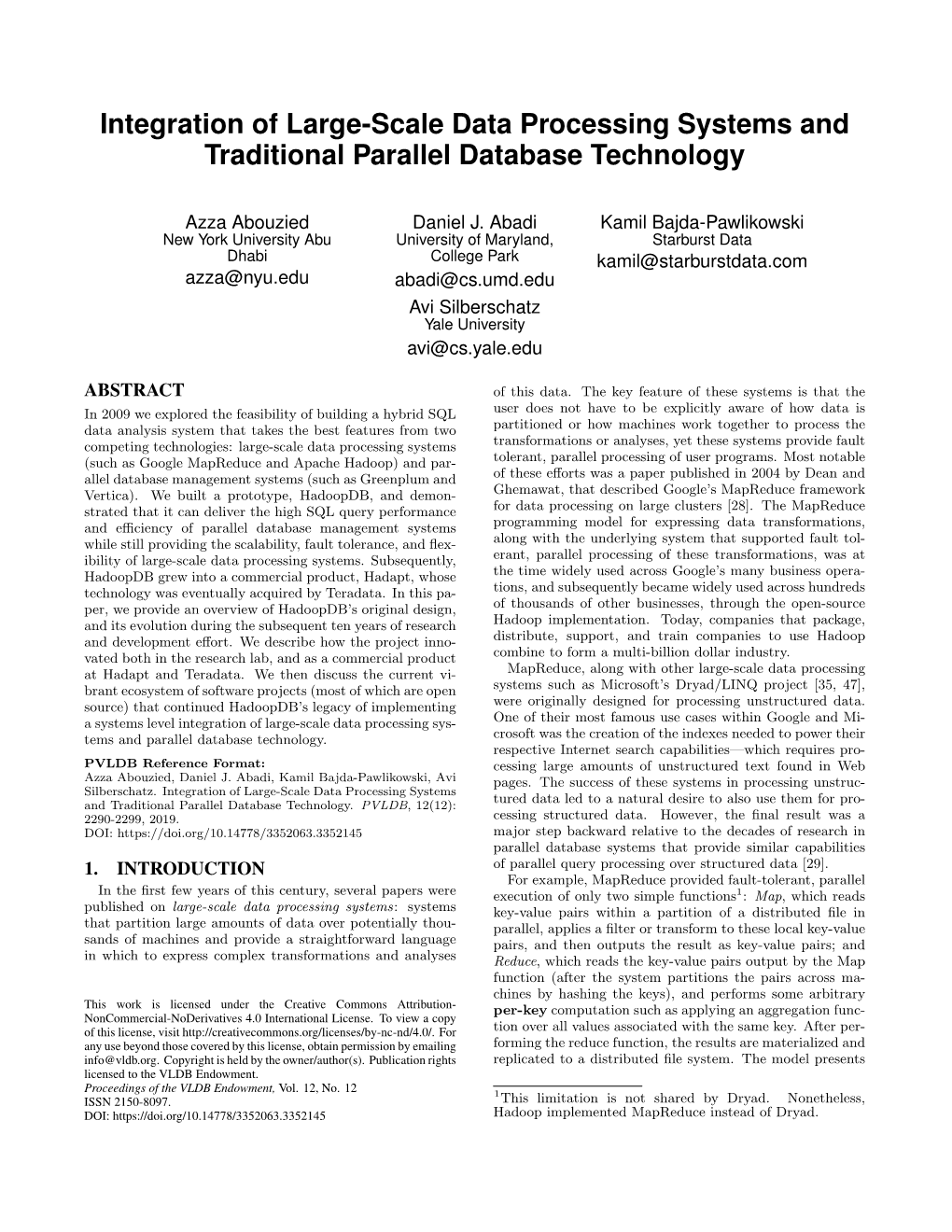 Integration of Large-Scale Data Processing Systems and Traditional Parallel Database Technology