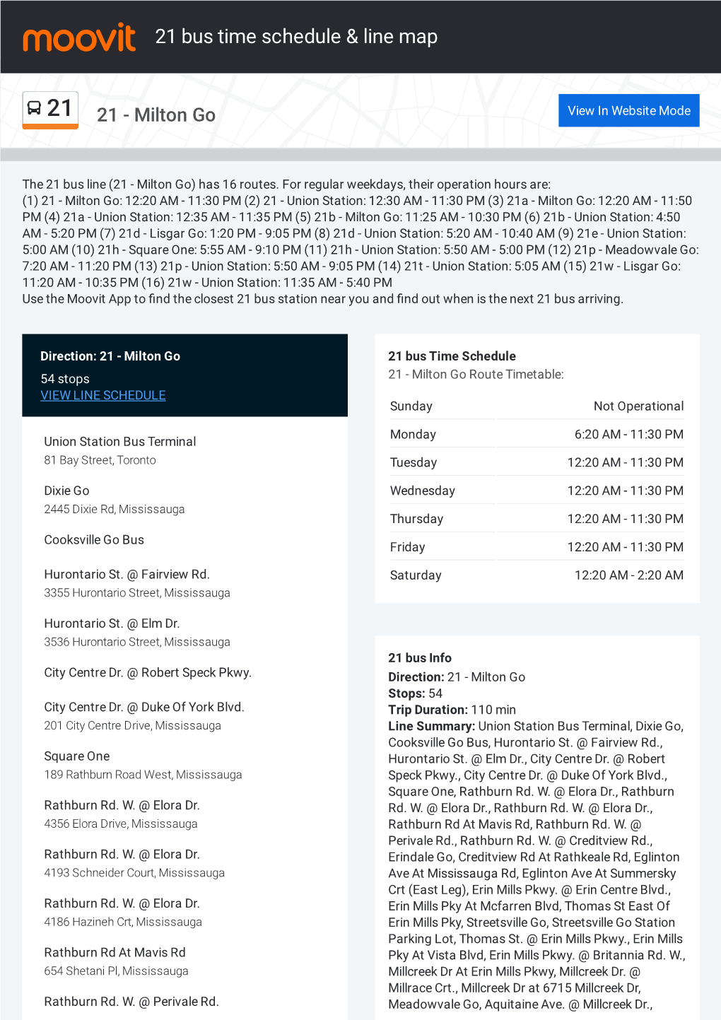 21 Bus Time Schedule & Line Route